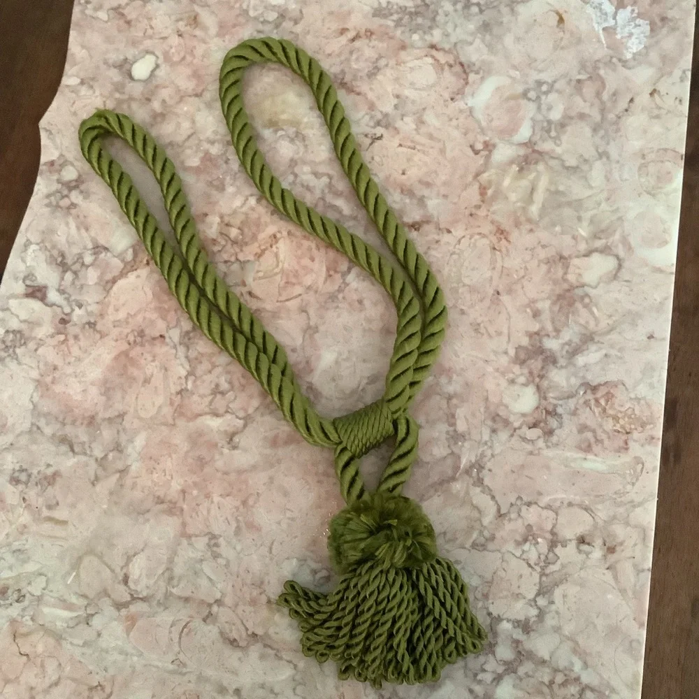 Set of 3 Olive Green Vintage Grandmillenial Curtain Tassel Rope Tiebacks